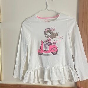 Isaac Mizrahi White and Pink Scooter Graphic Long Sleeve Tee